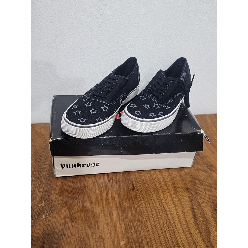 Punkrose Gina Shoes Womens 7.5 Black Star Canvas Lace Up Sneakers Low Top